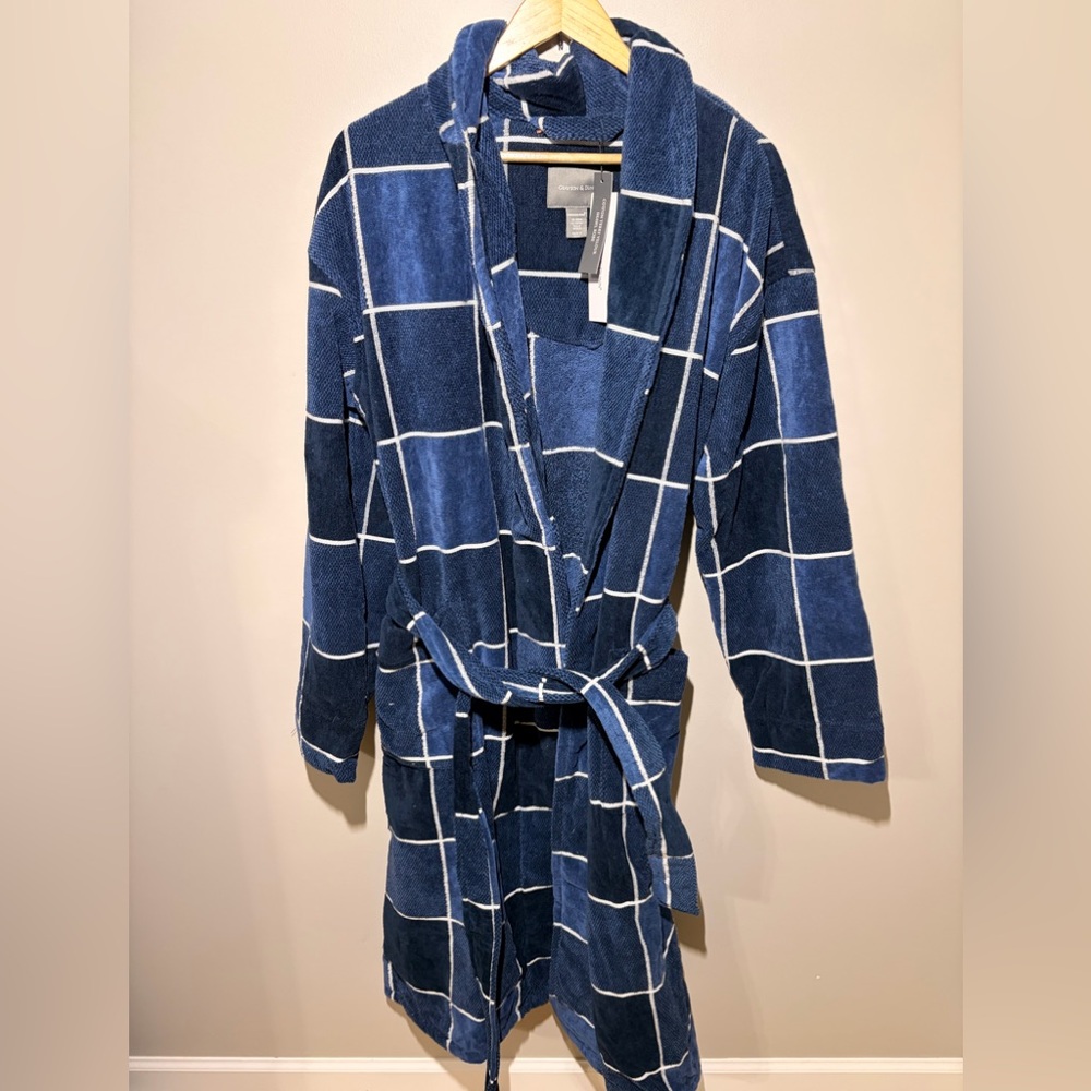 Grayson & Dunn 100% Cotton Terry Velour Shawl Collar Robe Blue OSFM NWT